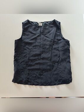 Vintage Y2K Studio JPR Black Silk Beaded Tank Top L Floral Embroidered